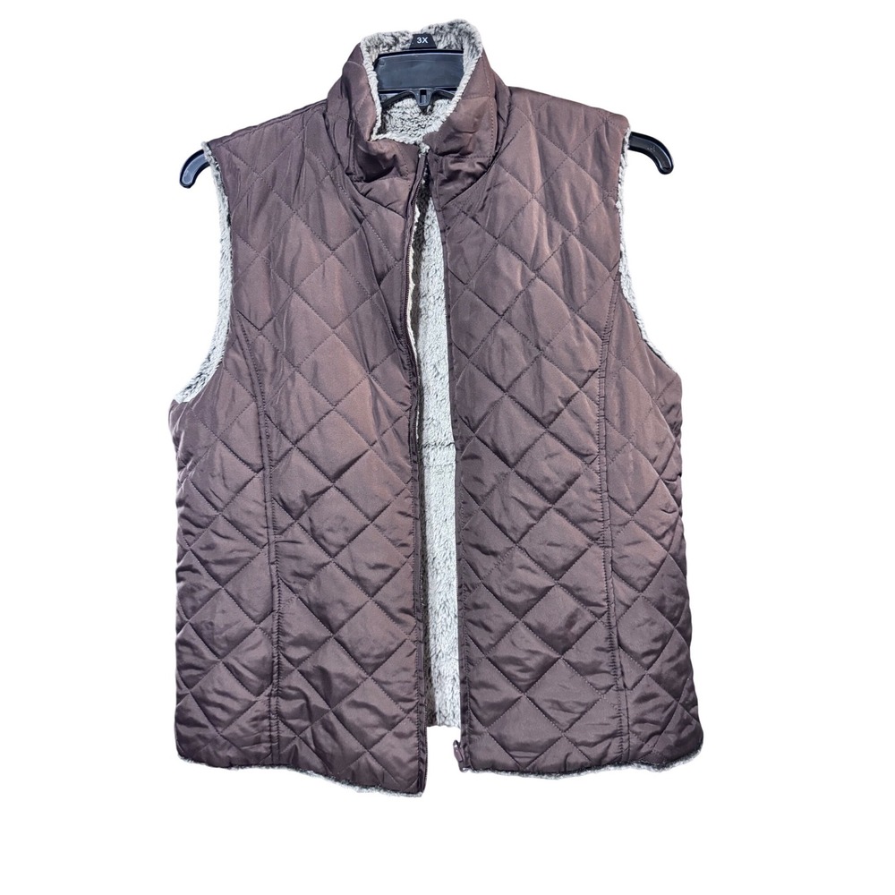 North 15 Reversible Vest Quilted Faux Fur Brown XXL Boho Western Everyday